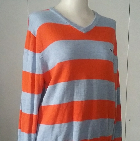 Tommy Hilfiger Stripe V Neck Sweater - Picture 1 of 7